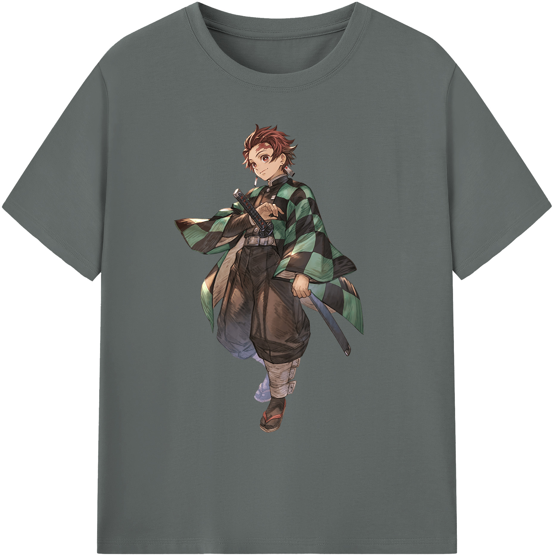（画像用） 鬼滅の刃 竈門 炭治郎／かまど たんじろう Kamado Tanjirou 綿100％ メンズ半袖Tシャツ｜肌触りやわらか＆通気性